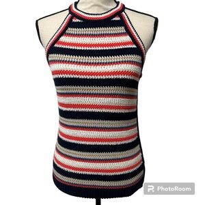 Gap Y2K  crochet knit stripes fitted halter top XS new with tag